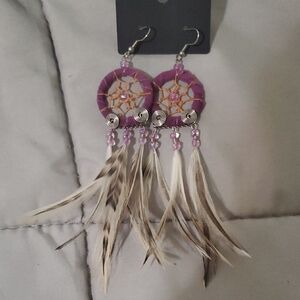Purple Dreamcatcher Feather Earrings